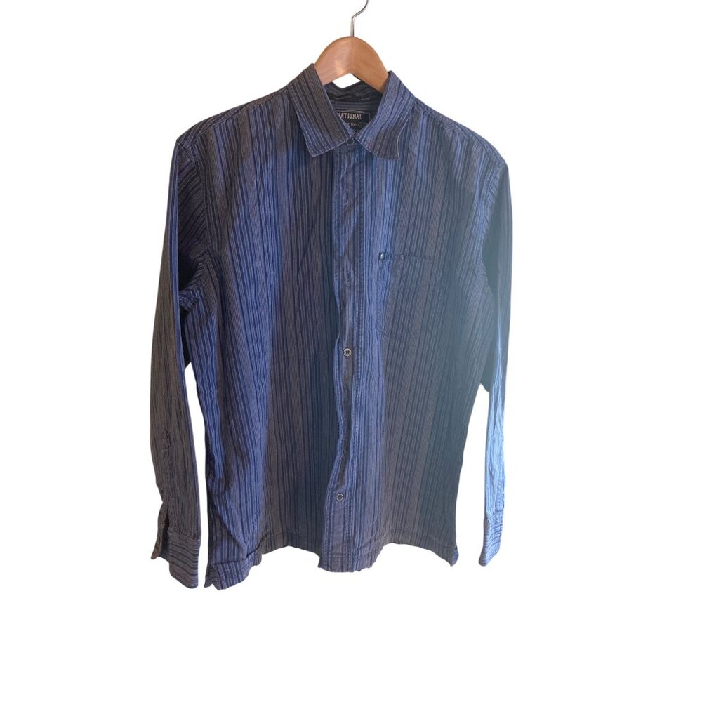 National Outfitters Mens XL Blue Striped Button-Up Long Sleeve Shirt Gorpcore